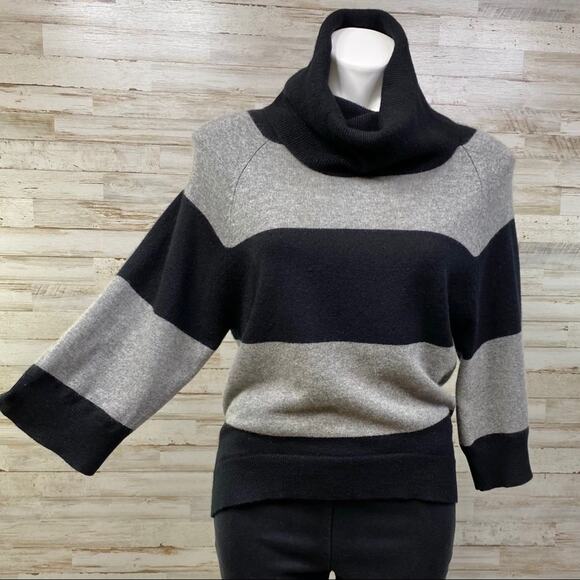 Pure Amici Cashmere Cowl Neck Sweater Womens Size XS Black & Gray Stripe - Picture 3 of 16